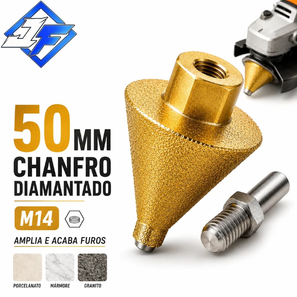Broca Cônica Diamantada 50mm M14 para Chanfro em Porcelanato Mármore Granito Esmerilhadeira