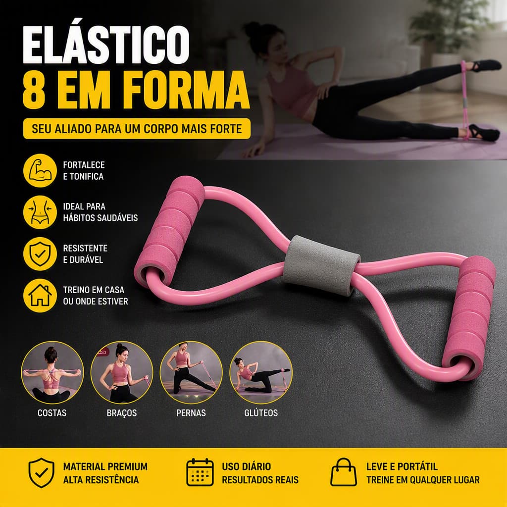 Elástico para Exercícios em 8, Faixa Elástica para Exercício, Mini Band, Academia em Casa, Alongamento, Pernas, Glúteos