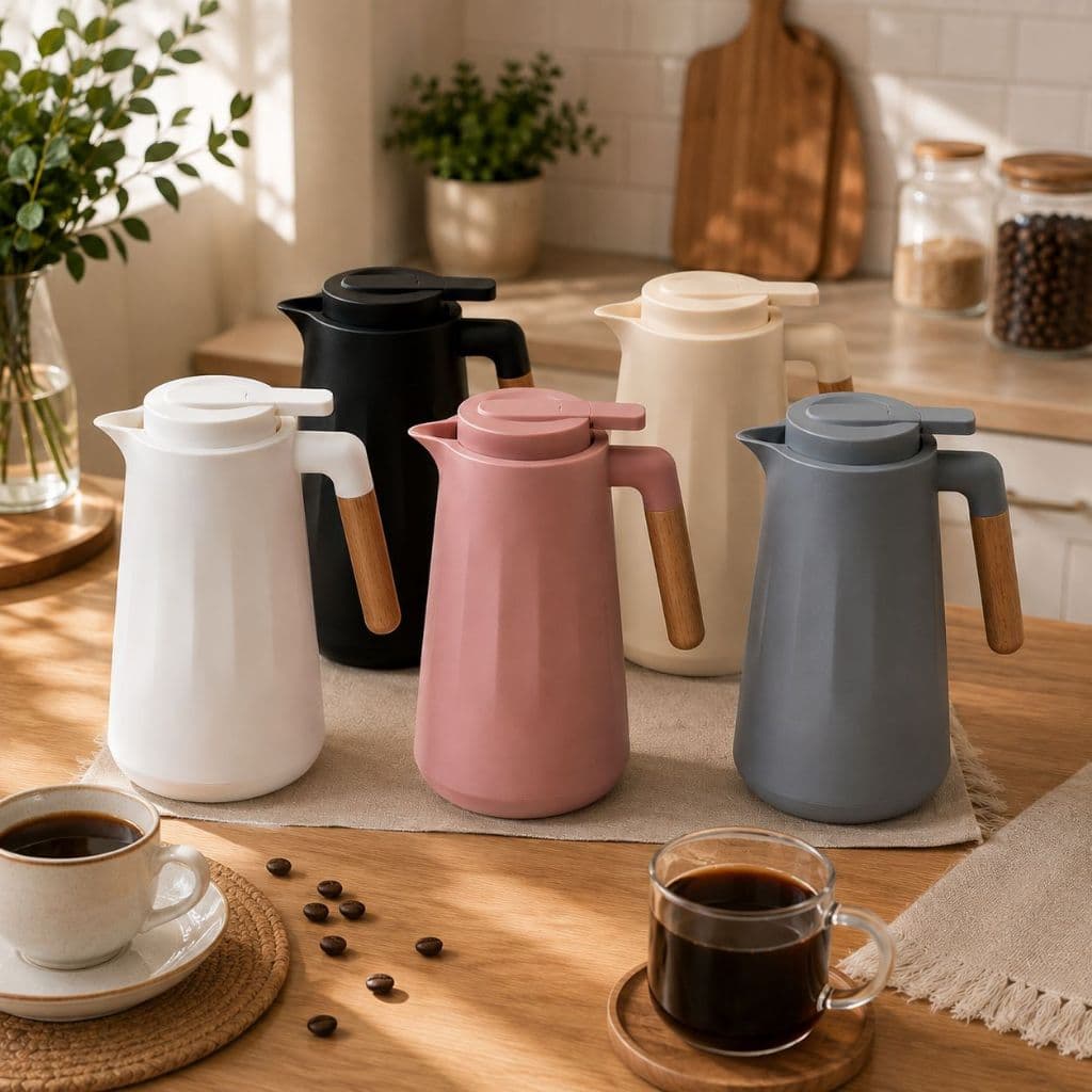 Garrafa Térmica 1 Litro Nórdica para Café Chá e Bebidas Quentes com Cabo de Madeira Bico Dosador