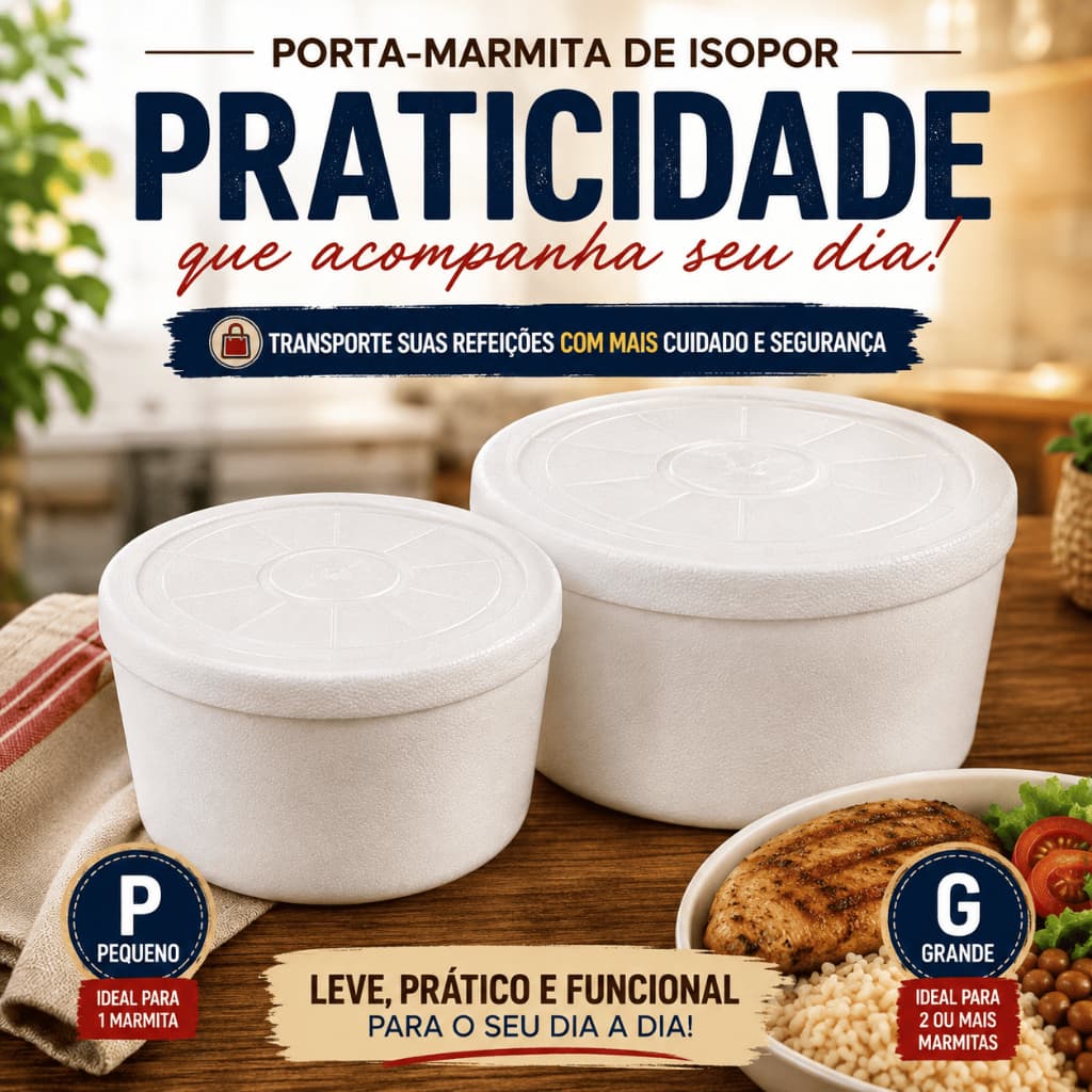 Porta Marmita Isopor P G Porta-Marmita Térmico para Marmitas Refeições Alimentos Transporte Entrega