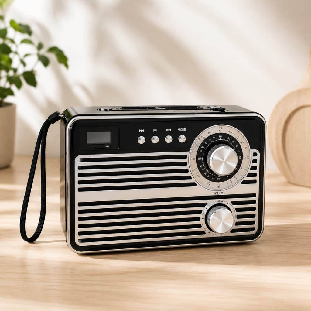 Radio Retro Vintage Bluetooth Portatil FM AM USB Lanterna Bivolt Altomex Recarregavel