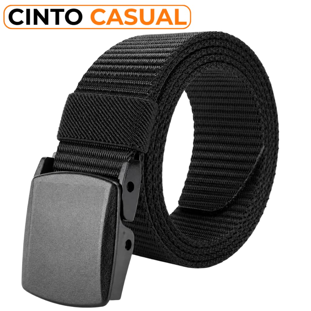 Cinto Masculino Tático Militar Casual Preto Ajustável 120cm com Fivela de Engate Rápido em Poliéster