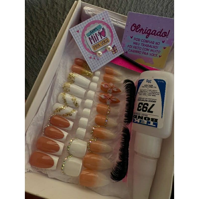 monte seu kit Unhas Postiças Realista pros pés e pras mãos cola de unha cílios extensão removíveis