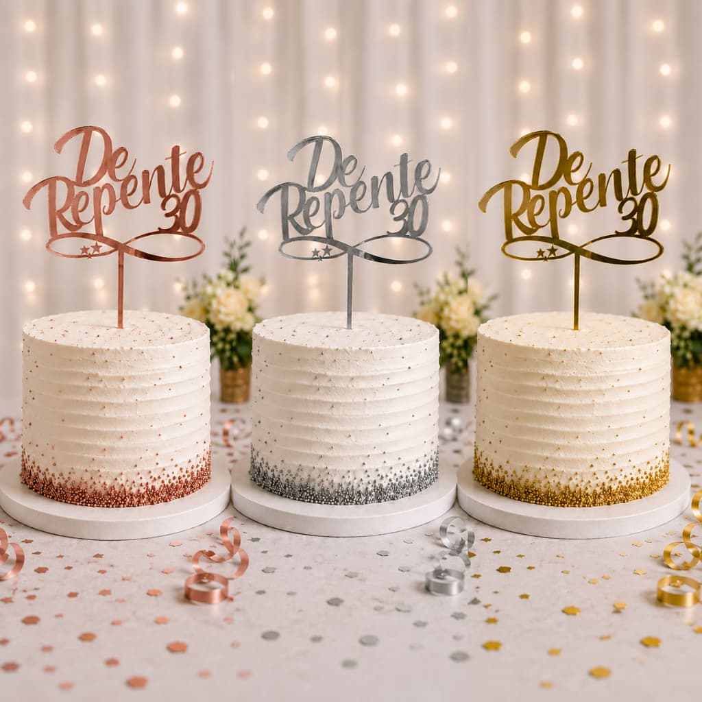 Topo Topper De Bolo Acrílico Espelhado De Repente 30 Enfeite Decoração Festa Aniversário Trintou