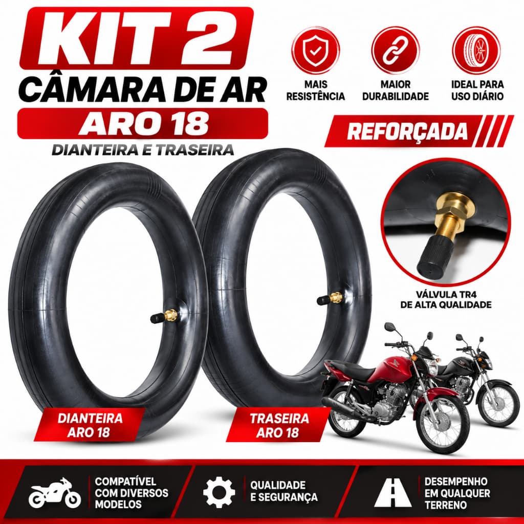 kit 2 Câmara de Ar Reforçada Aro 18 Titan Fan 125 150 160 Ybr TR4