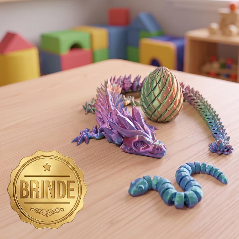 Kit Dragão Flexível Articulado Com Ovo Espiral Fidget Toy Sensorial Criança Autismo TDAH 41cm E 62cm + Brinde