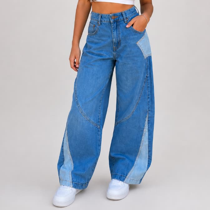 Calça Jeans Wide Leg Infantil Juvenil Modinha Tendencia Recortes Confortável Regulagem