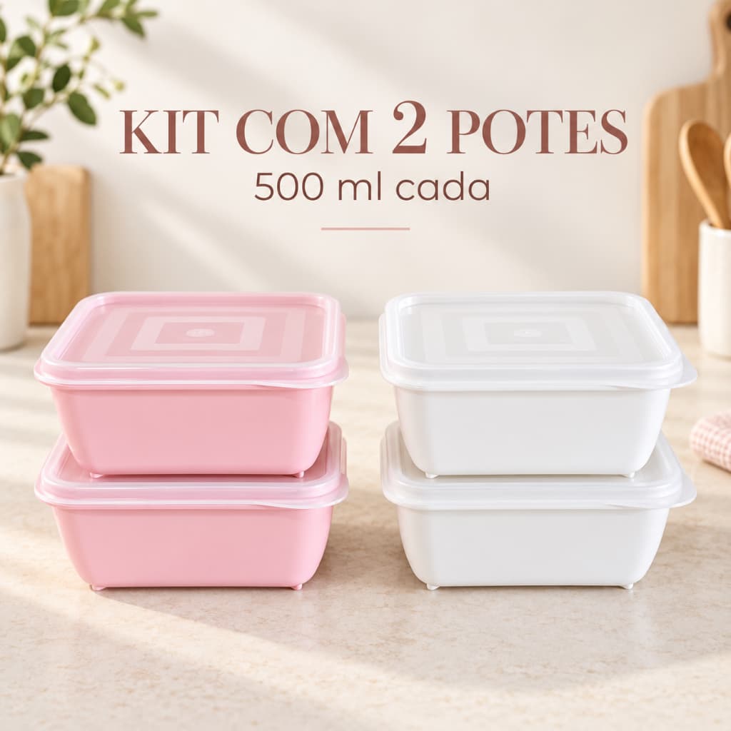 Kit 2 Potes Multiuso Quadrados UZ 500ml com Tampa – Empilháveis