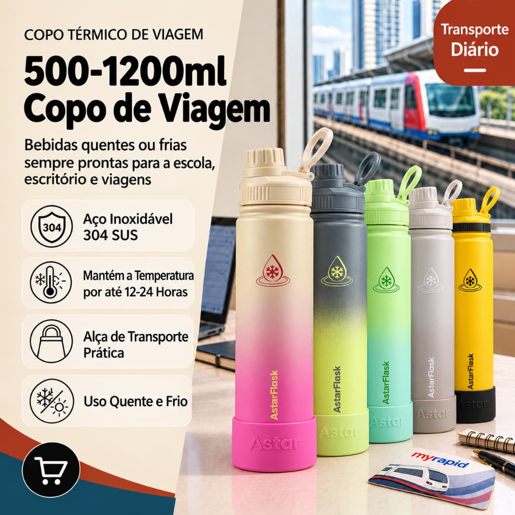 AstarFlask Garrafa Térmica 500ml-1200ml Inox 304 com Alça Quente & Frio