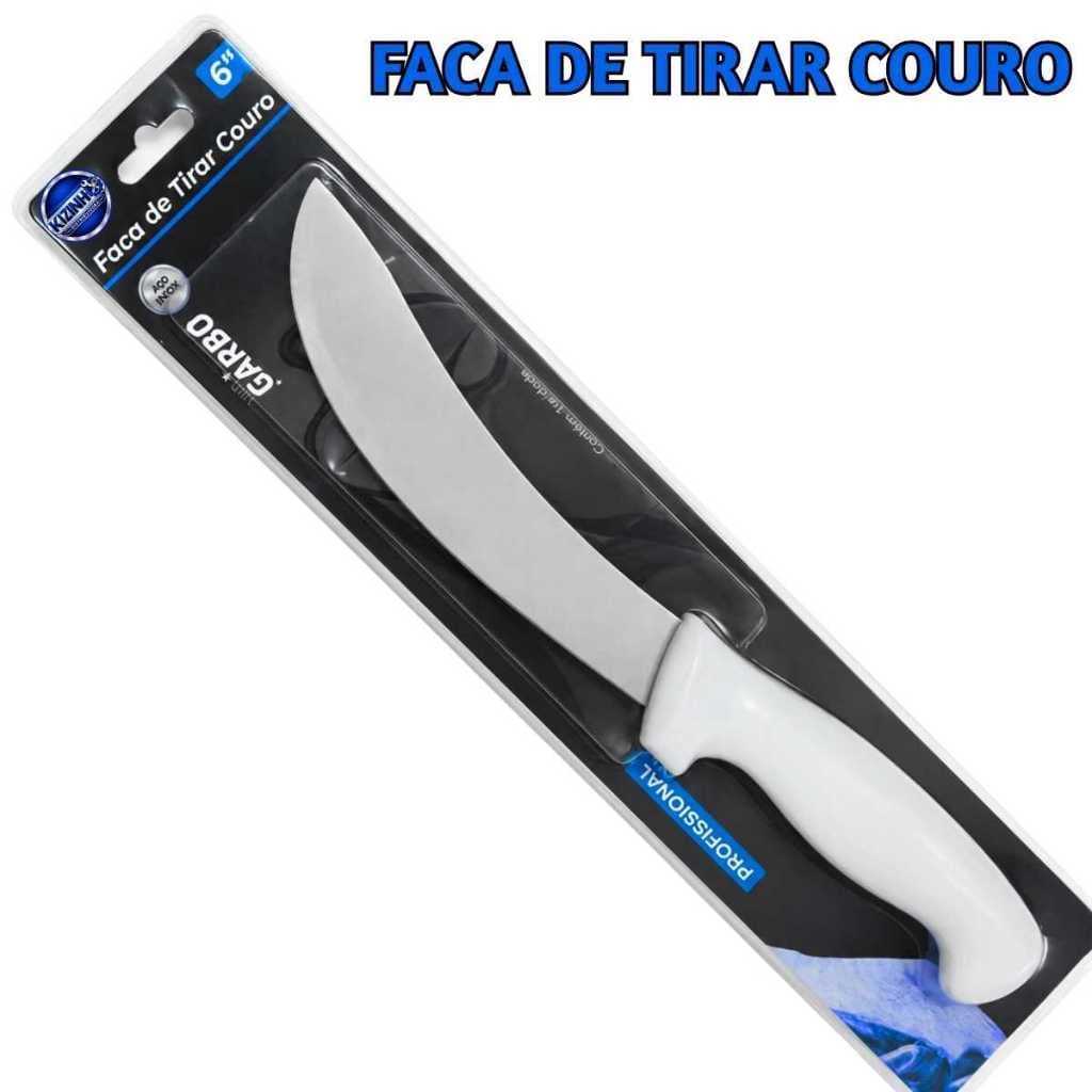 Faca de Tirar Couro 6" Garbo Aço Inox Cabo Branco para Carnes, Peixes e Uso Profissional