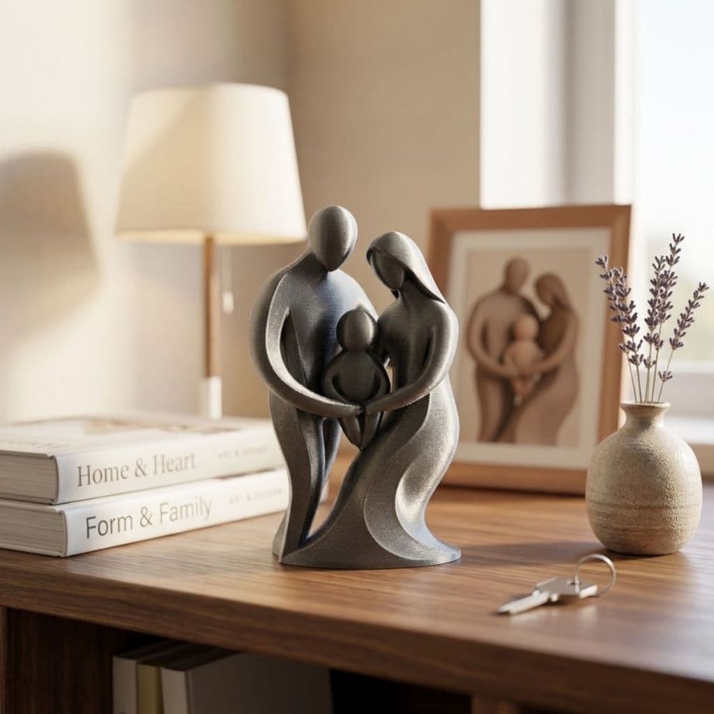 Estátua Família Escultura Moderna Minimalista  Enfeite  Decoração Sala Rack Casal e Filho Decorativa