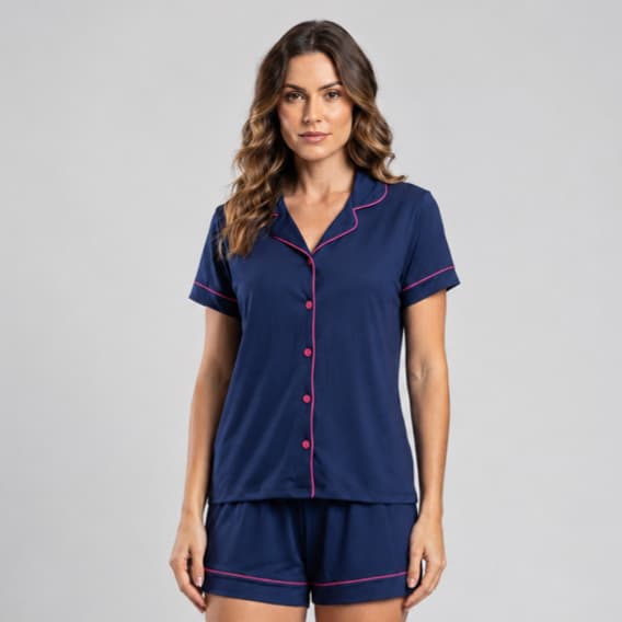Pijama adulto americano curto feminino gola aberto na frente com botões pós cirúrgico verão Pijama blogueirinha