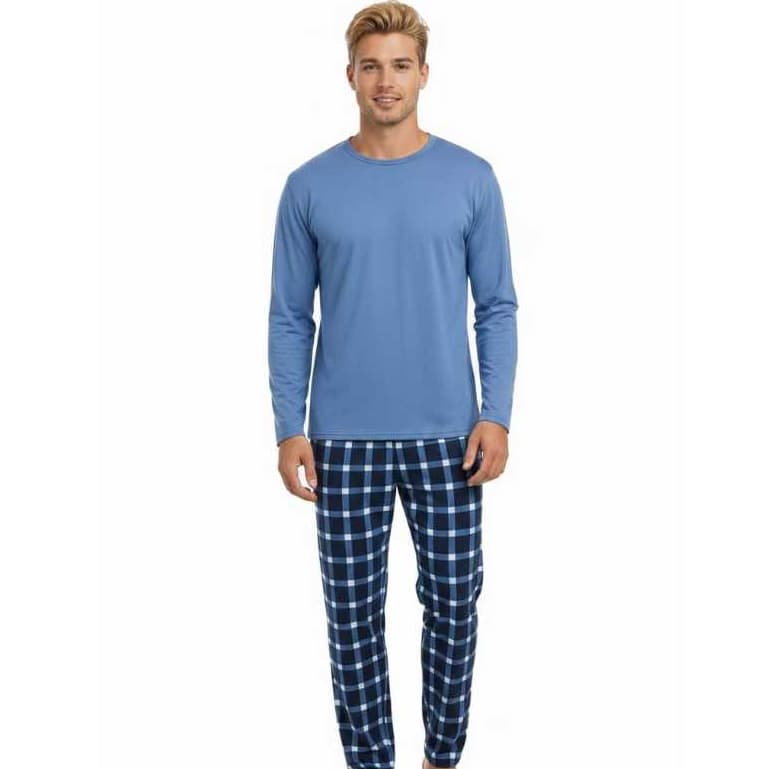 Pijama Masculino Manga Longa Calça Xadrez ou Quadriculada Suede Macia Confortável LF056