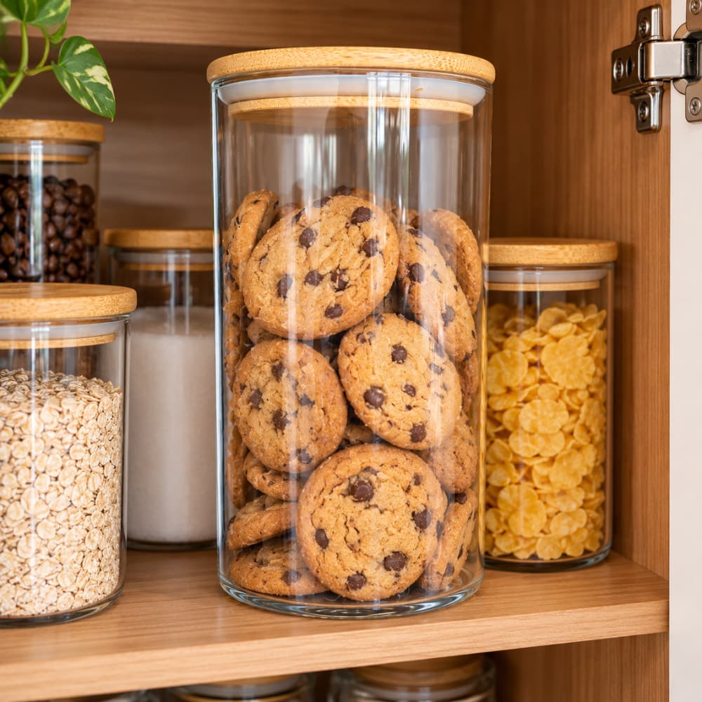 Pote Hermético de Vidro com Tampa Bambu 800ml ou 1200ml Organizador para Mantimentos