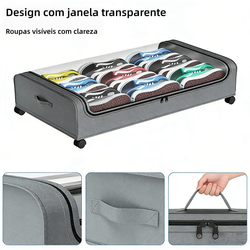 KIT2 Caixa Organizadora Sapateira Grande Transparente com Rodinhas Embaixo da Cama,Organizador Guardar Roupas Antipoeira