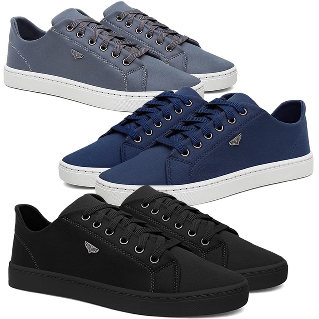 Kit 3 Pares Casual Sapatenis Masculino Antiderrapante Lona