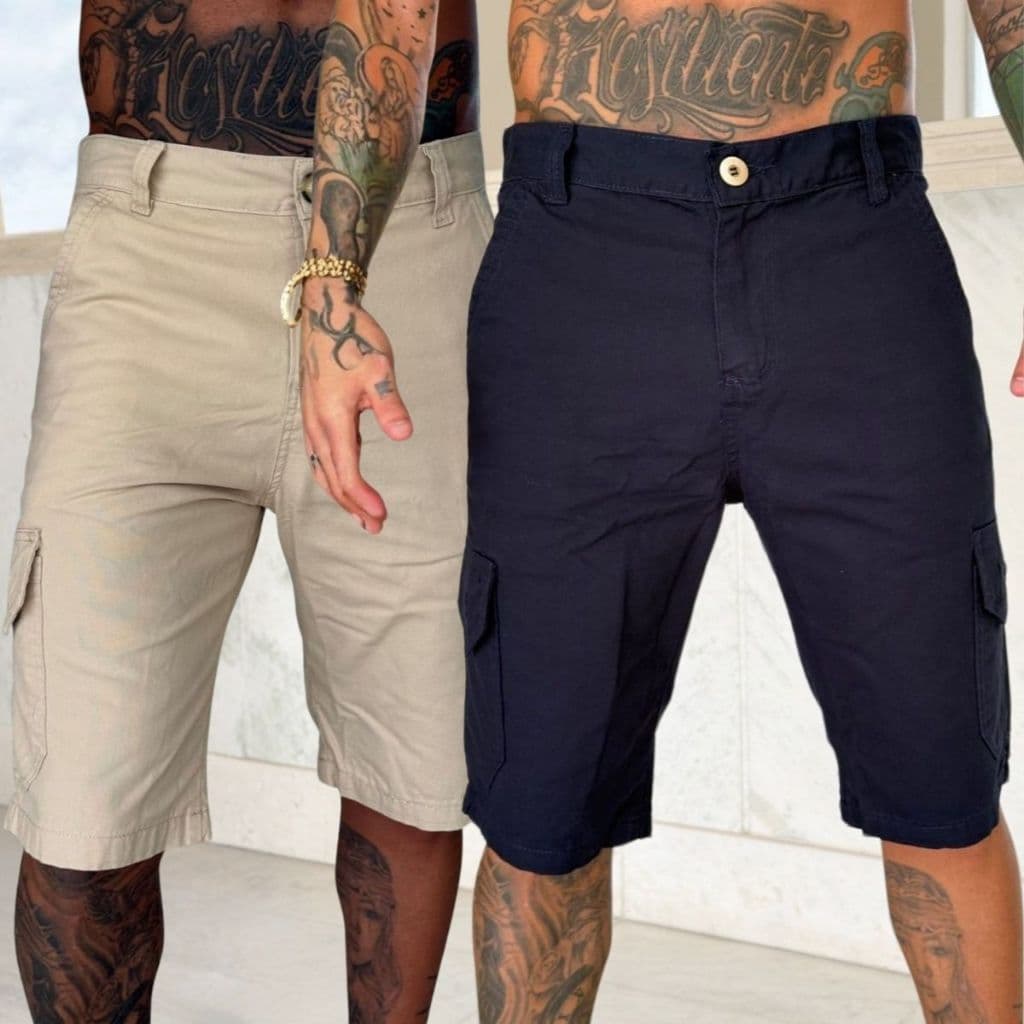 KIT  2 BERMUDAS CARGO MASCULINA DE SARJA