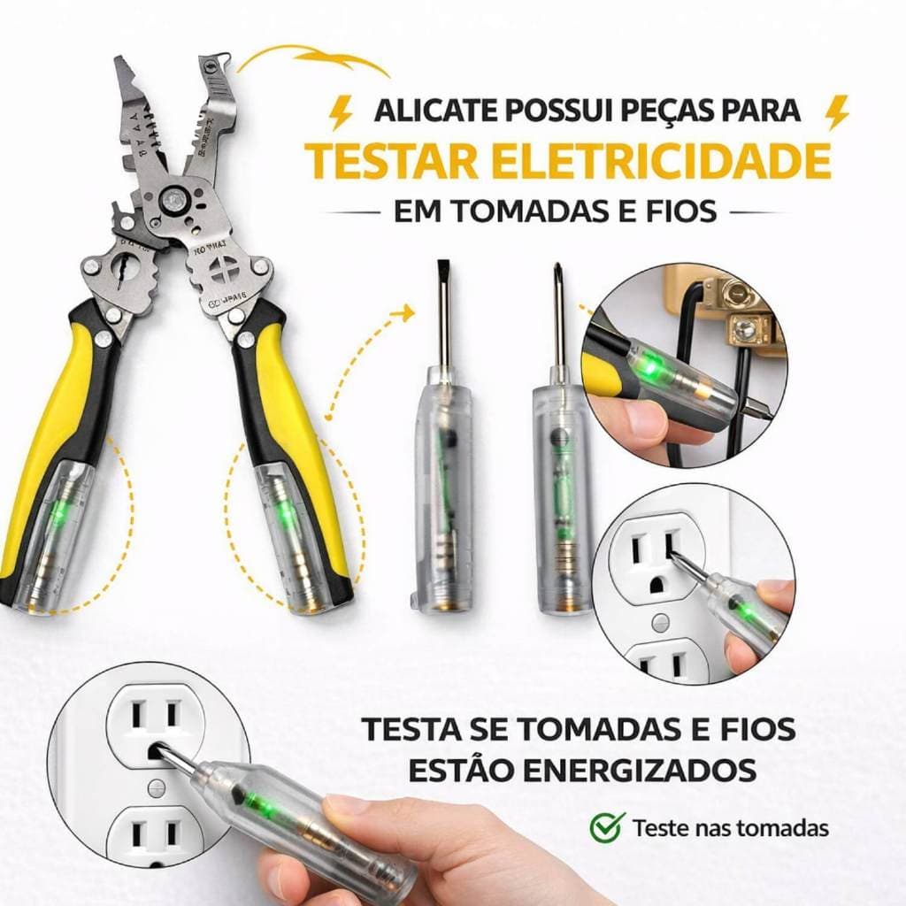Alicate Decapador de Fios Dobrável com Testador de Tensão