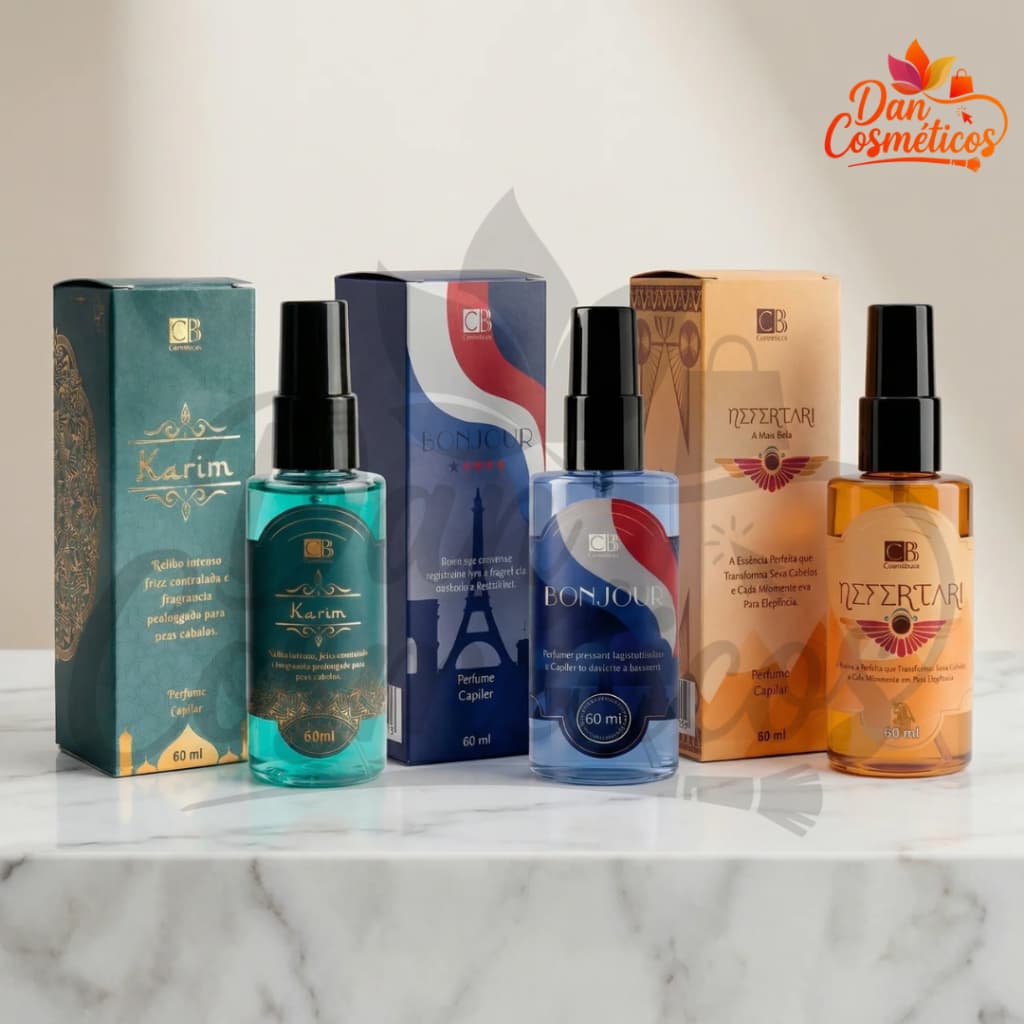 Perfume Capilar 60mL (Karin, BonJuor, Nefertari) CBB Cosméticos.