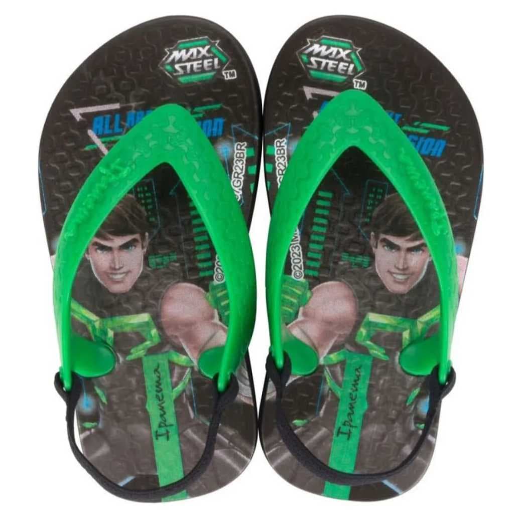Chinelo de dedo Infantil Ipanema Max Steel preto verde estiloso e confortável