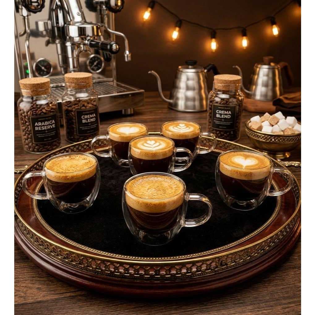 Kit 6 Copos Xícaras Café Expresso Vidro Duplo 80ml Borossilicato HQ Térmico