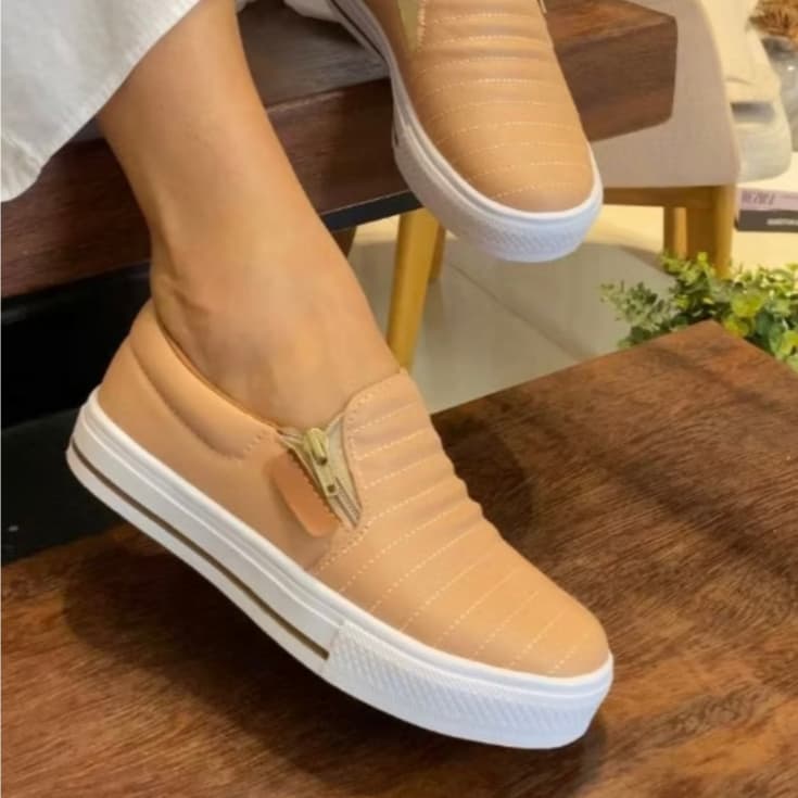 Tênis Slip On Feminino Iate Casual Calce Fácil Com Ziper Super Confortavel e Leve LANCAMENTO