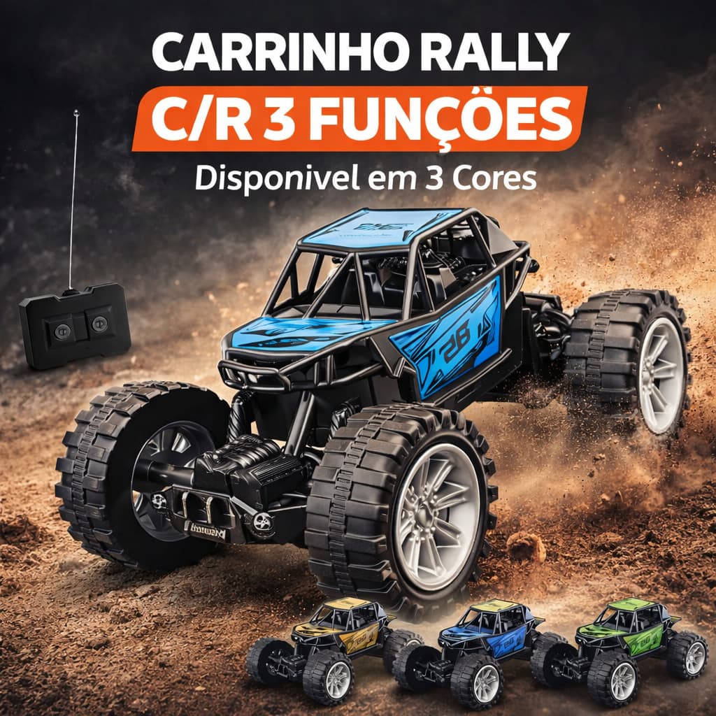 Carrinho Rally Controle Remoto 1:24 3 Funções Off Road Infantil – Azul, Verde ou Dourado