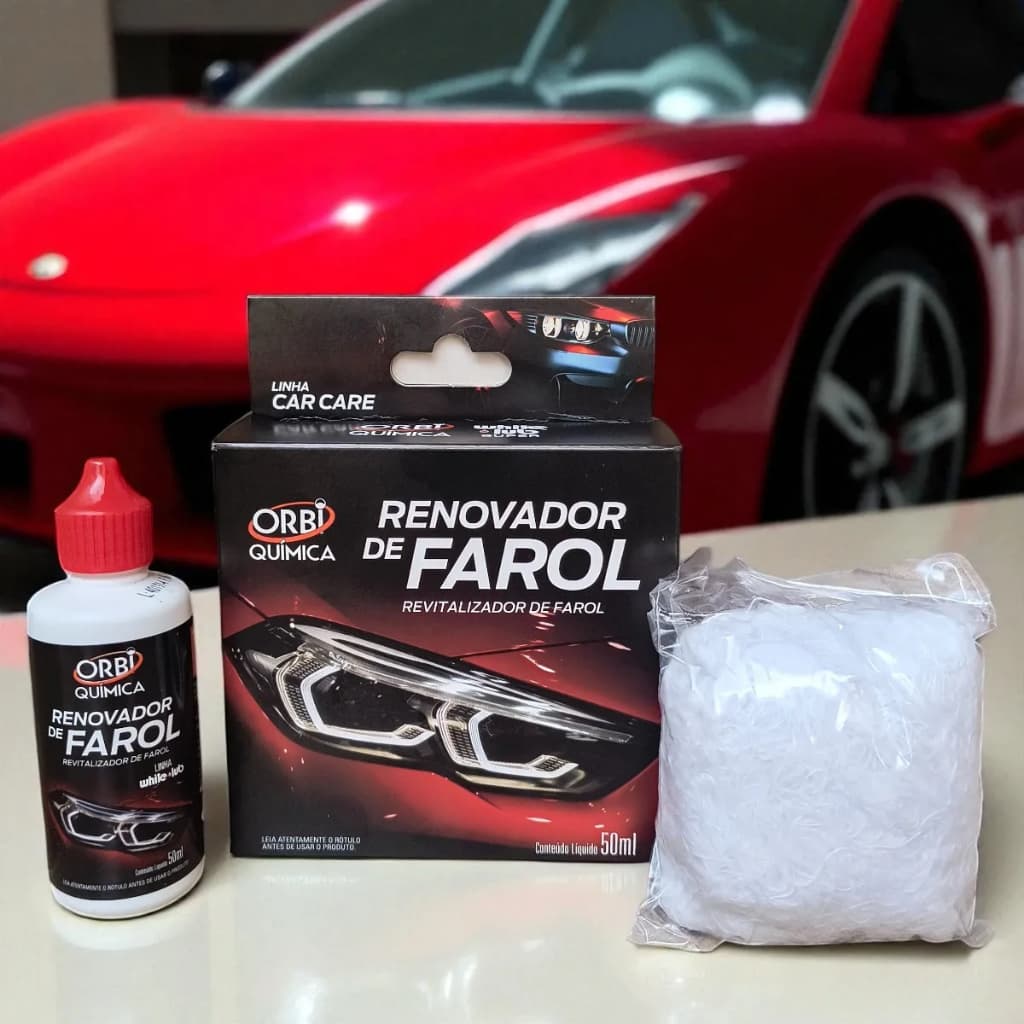 Renovador de Farol Revitalizador Restaurador Orbi Tira Amarelado e Aspecto Fosco Remove Amarelo  50ml + Estopa