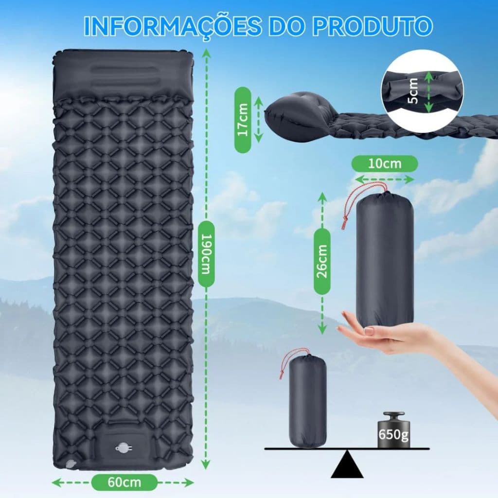 Colchão Automático Inflável Portátil Com Travesseiro Acampamento Camping Viagem Impermeável.XHL_HOME