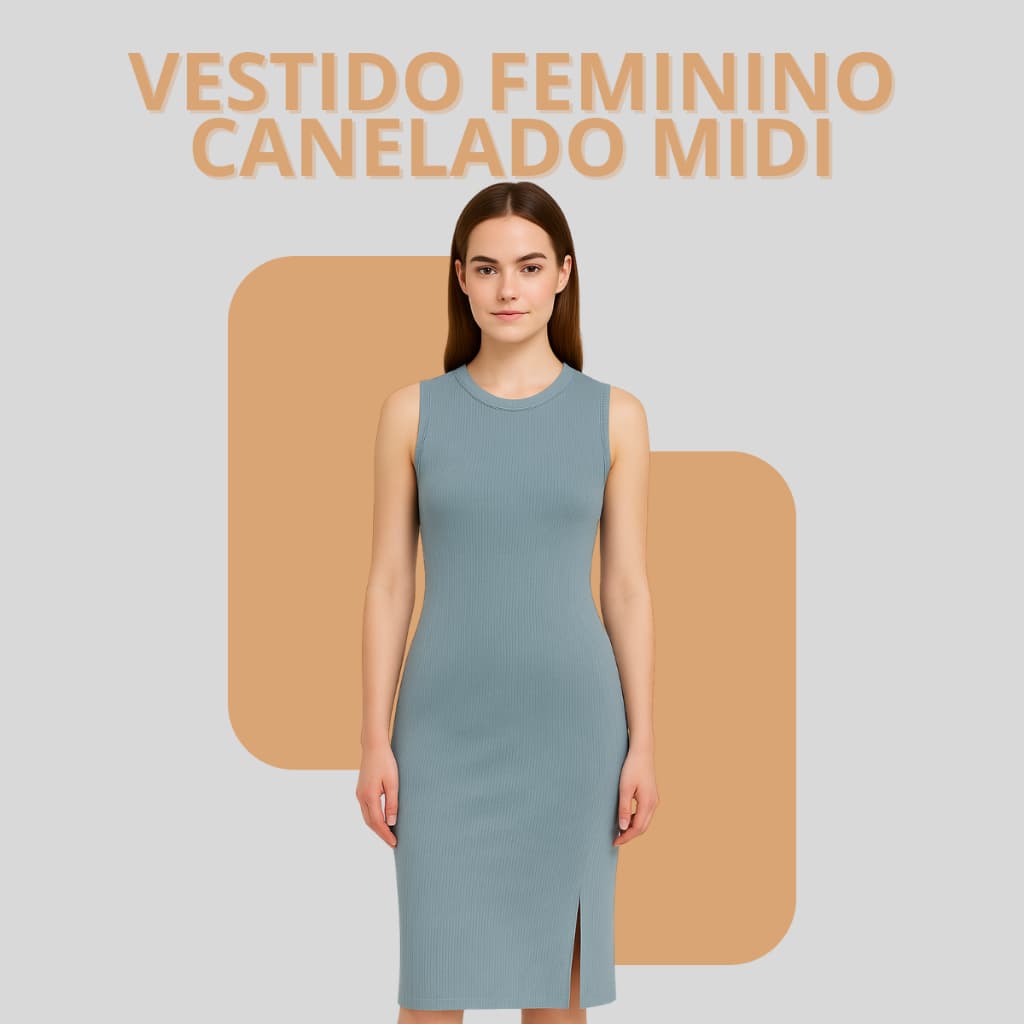 Vestido Feminino Canelado Midi Com Fenda Elegante 520A-A