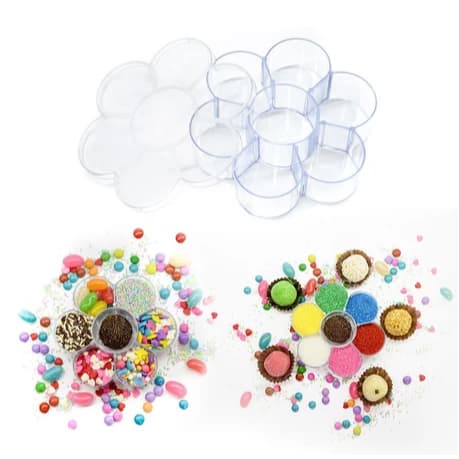 kit com 6 Caixinha Flor Acrílica com 7 Divisórias, Caixa Organizadora Doces Lembrancinhas Festa Brinde miçanga