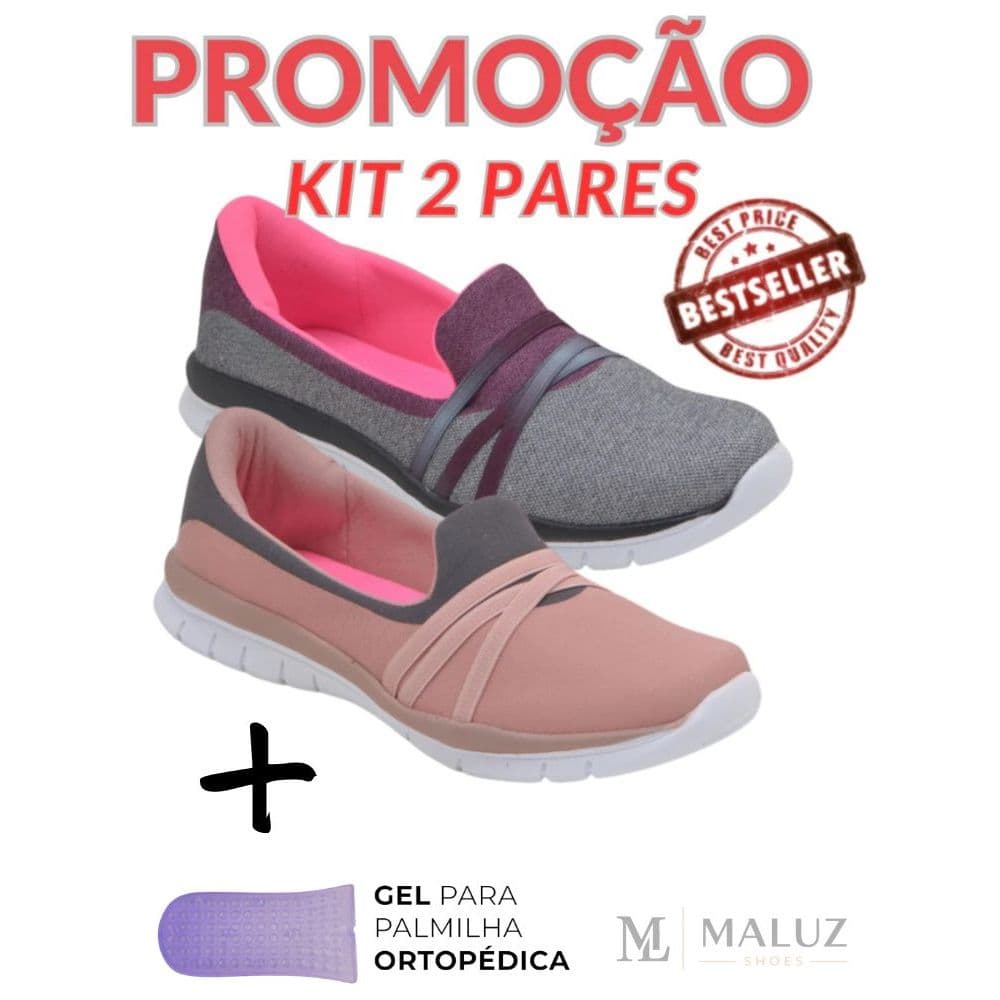 Kit 2 Tênis Femininos Esportivo Casual Ortopédico Antiderrapante e Flexível