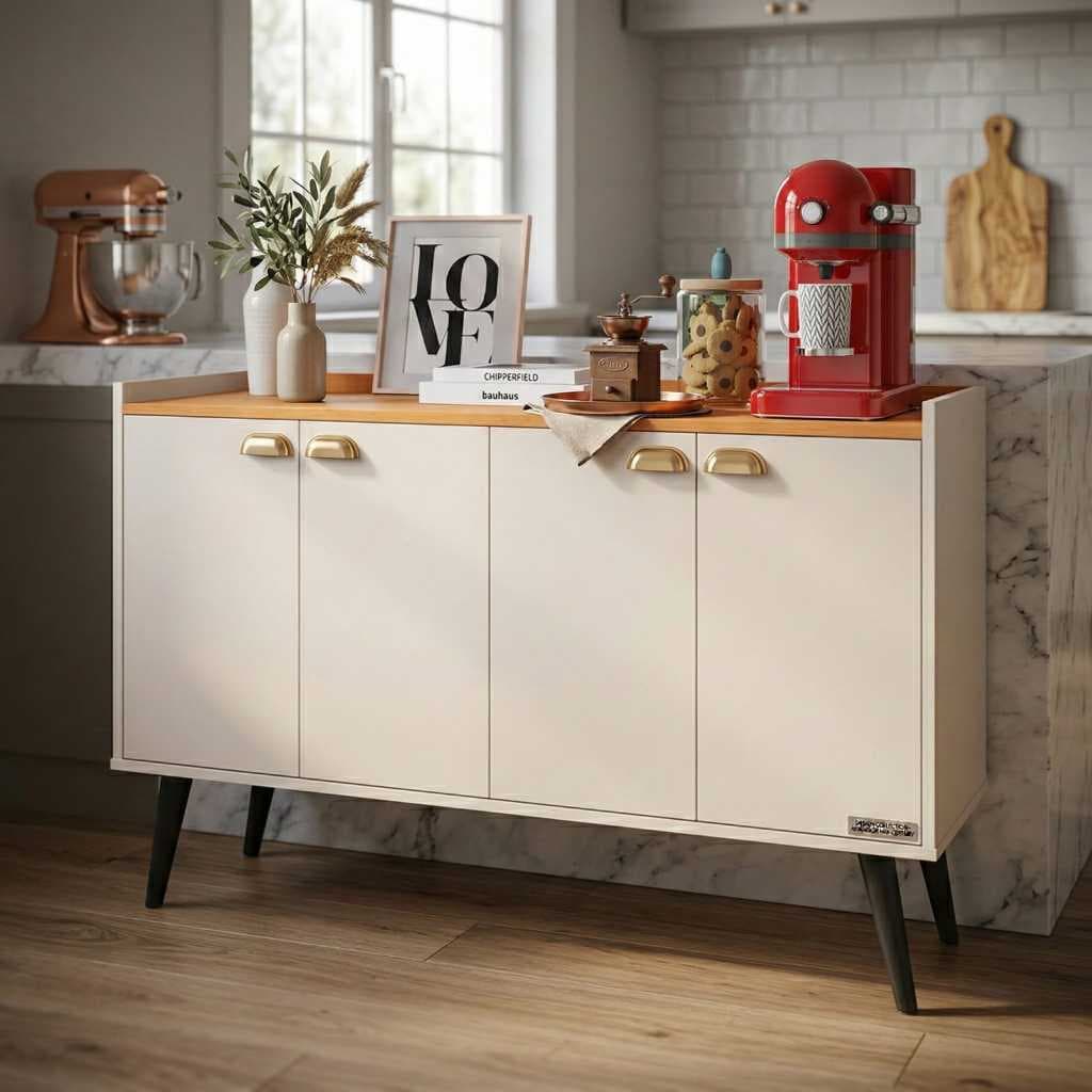 Aparador Buffet Retrô 3 Ou 4 Portas Pra Sala Cozinha Cantinho Café Balcão Cozinha Elegante Funcional