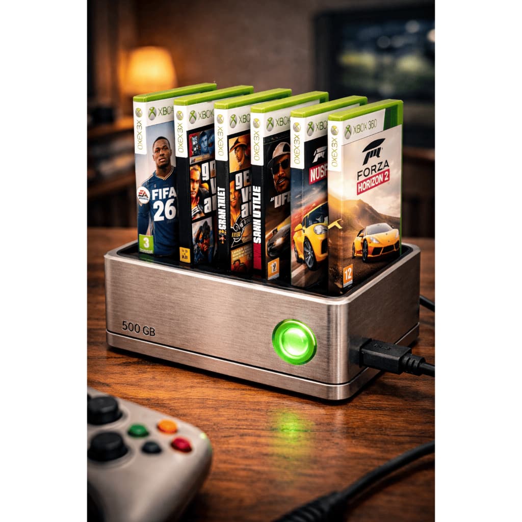 HD 60GB Xbox 360 + FIFA 26 + GTA V + 03 Jogos + Emuladores Retro Sistema Exploit Case externa