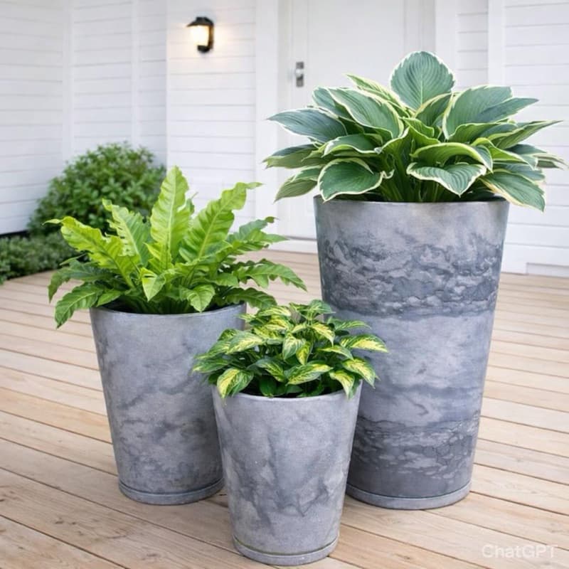 KIT 3 VASOS MARMORIZADOs PARA PLANTAS , POLIETILENO/ MÃES / CONE POLIDO P M G