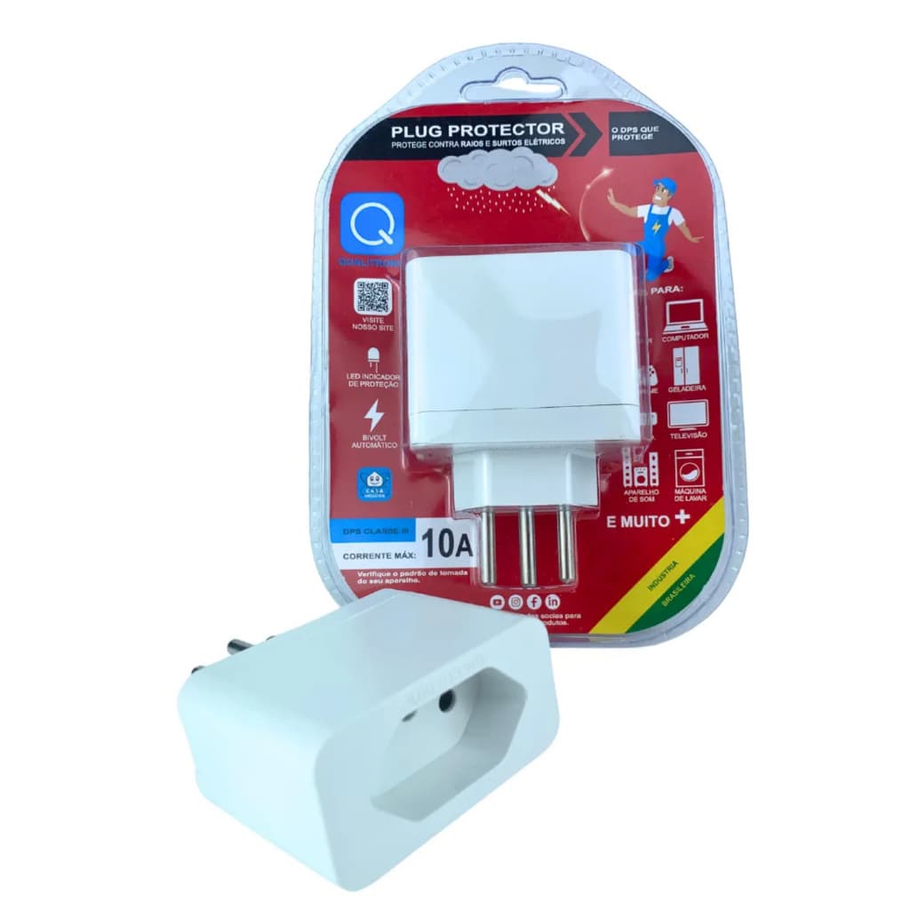 Protetor Elétrico Plus DPS 10A Qualitronix Contra Raios Surtos de energia para Geladeira, TV, PC