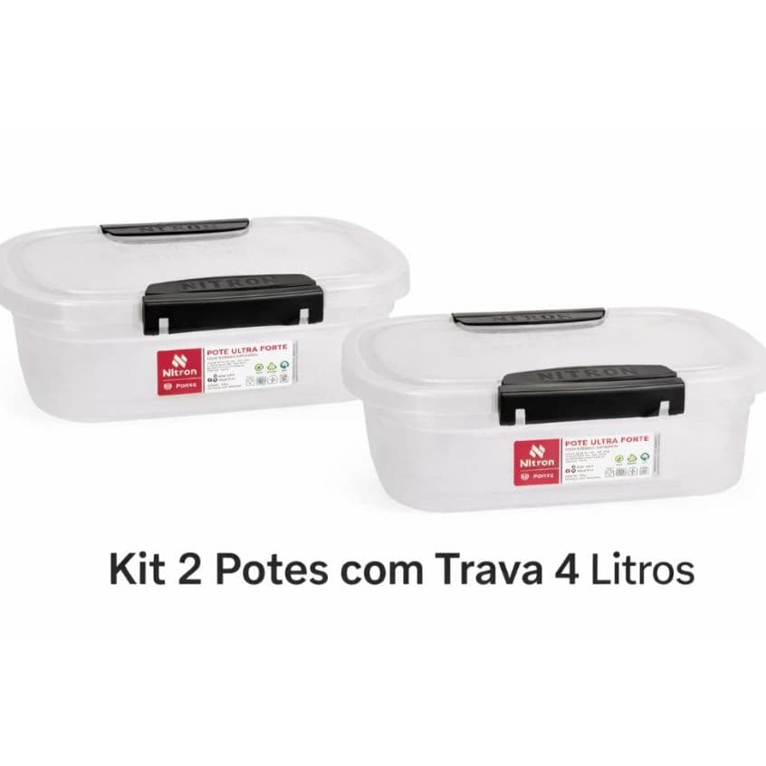 Kit 2 Pote Ultra Com Trava 4 litros Resistente e Livre de BPA Nitron