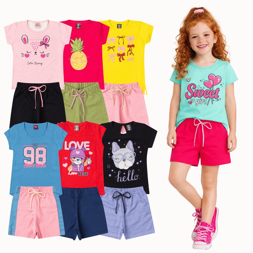 Kit 10 Peças Conjunto Infantil Menina 1 ao 16 Roupa Infantil Feminina Dia a Dia Oferta
