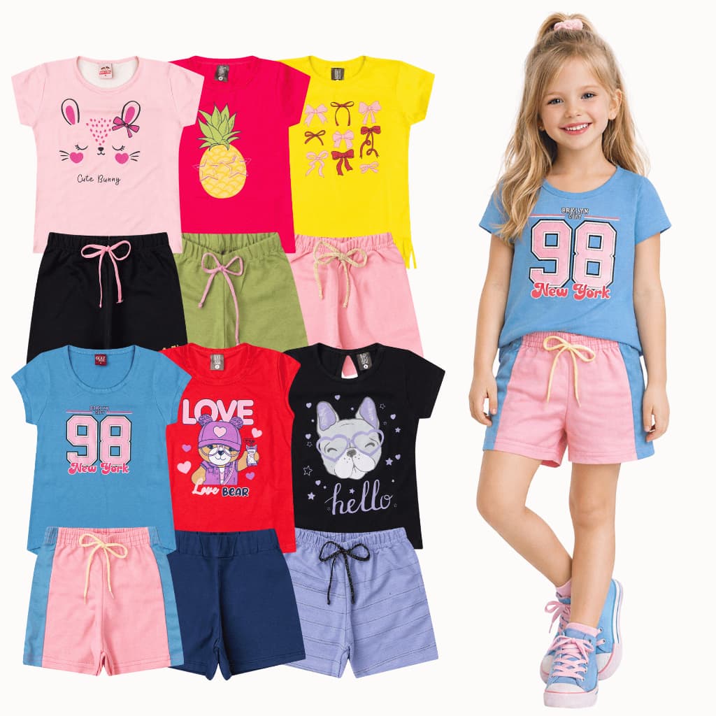 Kit 2 | 4 | 6 | 8 | 10 Peças Conjunto Infantil Menina 1 ao 16 Roupa Dia a Dia Promoção