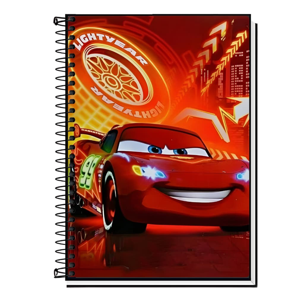 Caderno Escolar Relâmpago McQueen | Carros | Velocidade & Aventura | Capa Dura & Espiral Resistente 1, 10, 15 e 20