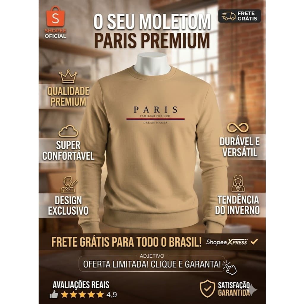 Blusa de Frio Moletom Milano Italia Casual Flanelado Careca Gola Redonda
