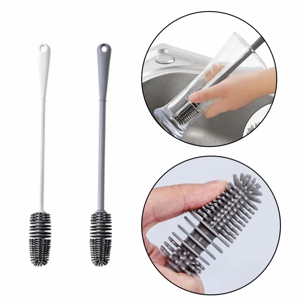 Escova Silicone De Lavar Garrafa Mamadeira Copo Taça Louça 33x3cm