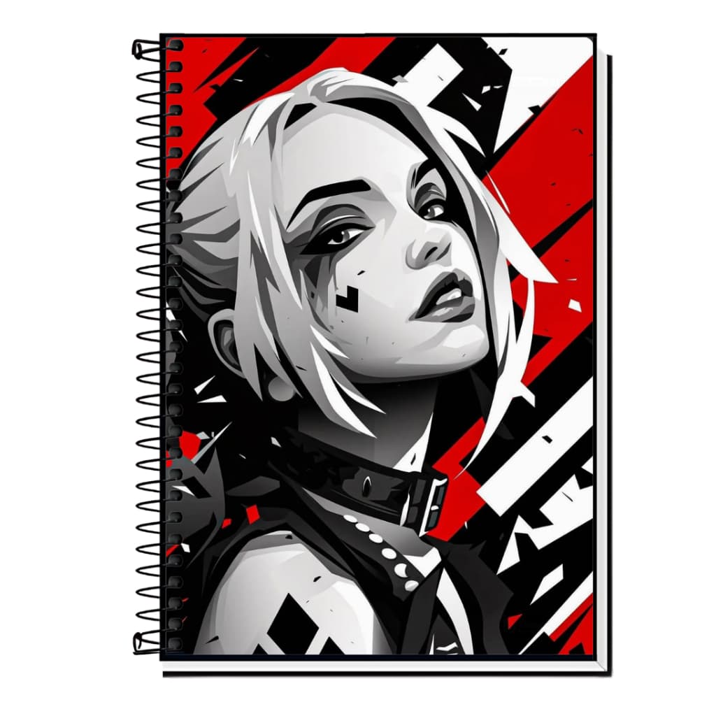 Caderno Escolar Arlequina | Harley Quinn | Geek Colorido | Capa Dura e Espiral | 1, 10, 15 ou 20 Matérias