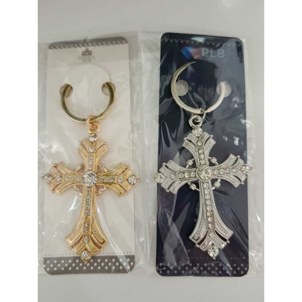 2 Chaveiros Religiosos Cruz com Pedras Terço Nossa Senhora e São Bento