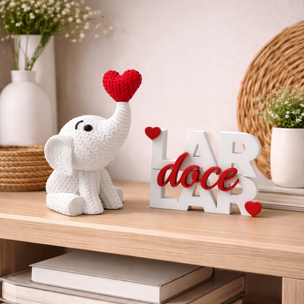Kit Enfeite Decorativo Elefante Com Coração + Plaquinha Lar Doce Lar | Decoração Enfeite Para Casa