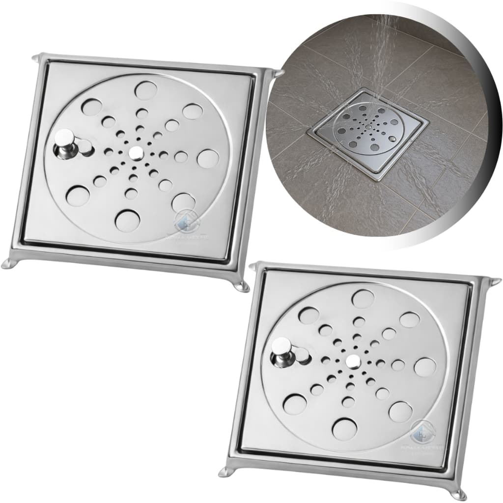 Kit 2 Ralo Inox 10x10 Completo Grelha Com Caixilho Cromado/Para Banheiro/Piso Lavanderia