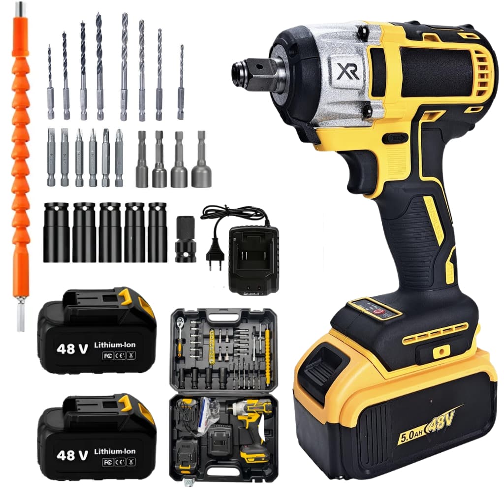 Parafusadeira Furadeira Chave De Impacto 48/96v 02 Baterias Sem Fio Soquetes com Maleta Profissional