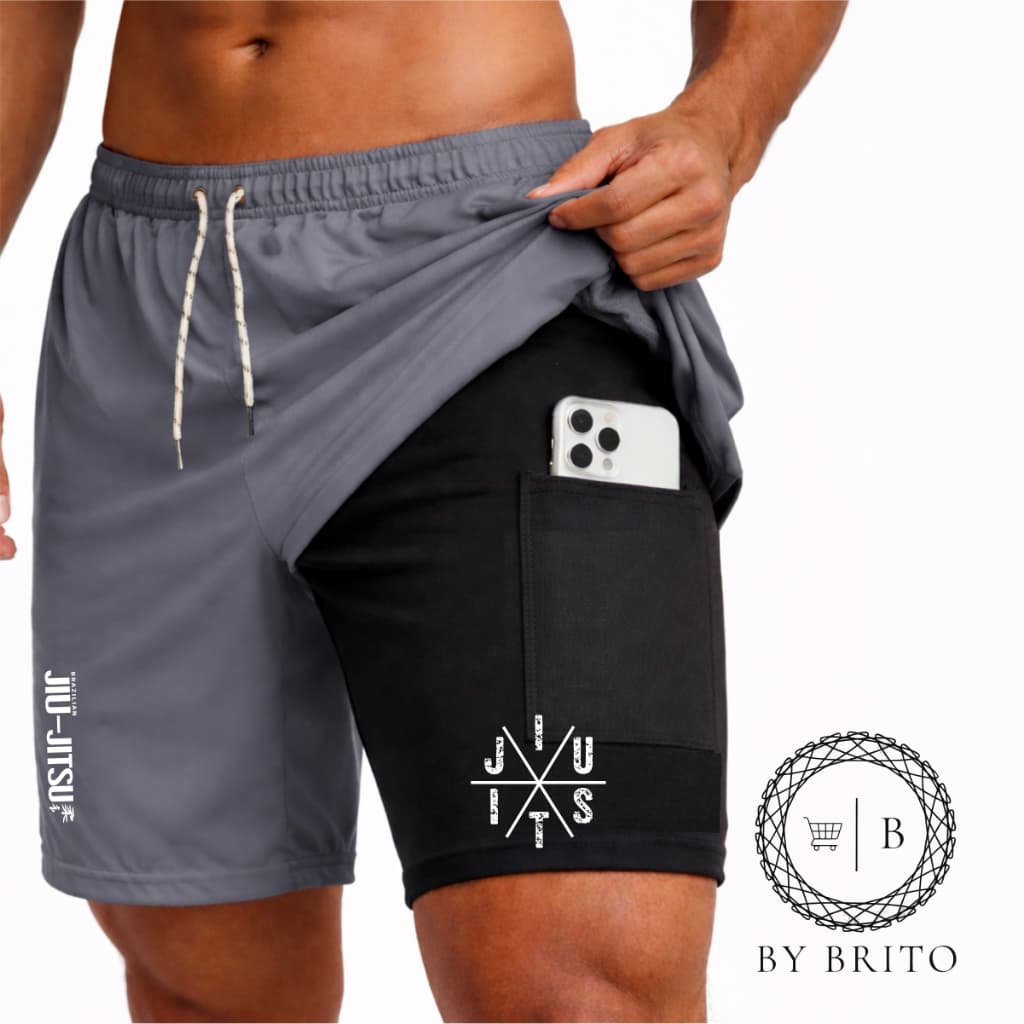 Bermuda Shorts Compressão 2 Em 1 Dry Fit Com Elastano JIU JITSU 02, Ideal Para Treinos, Academia