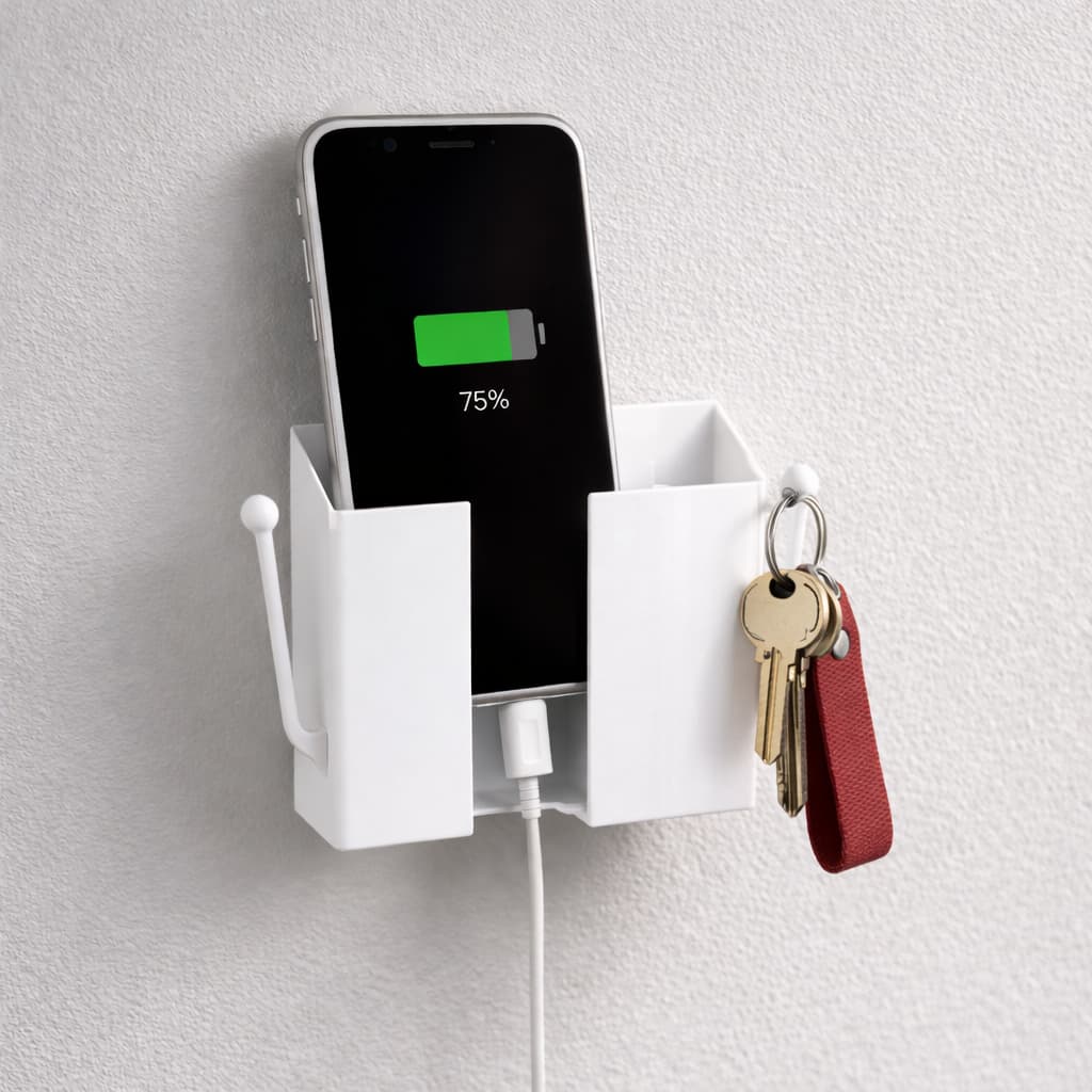 Suporte Carregador Celular Parede + Porta Chaves/Chaveiro | Organizador porta controle organizador casa chaveiro
