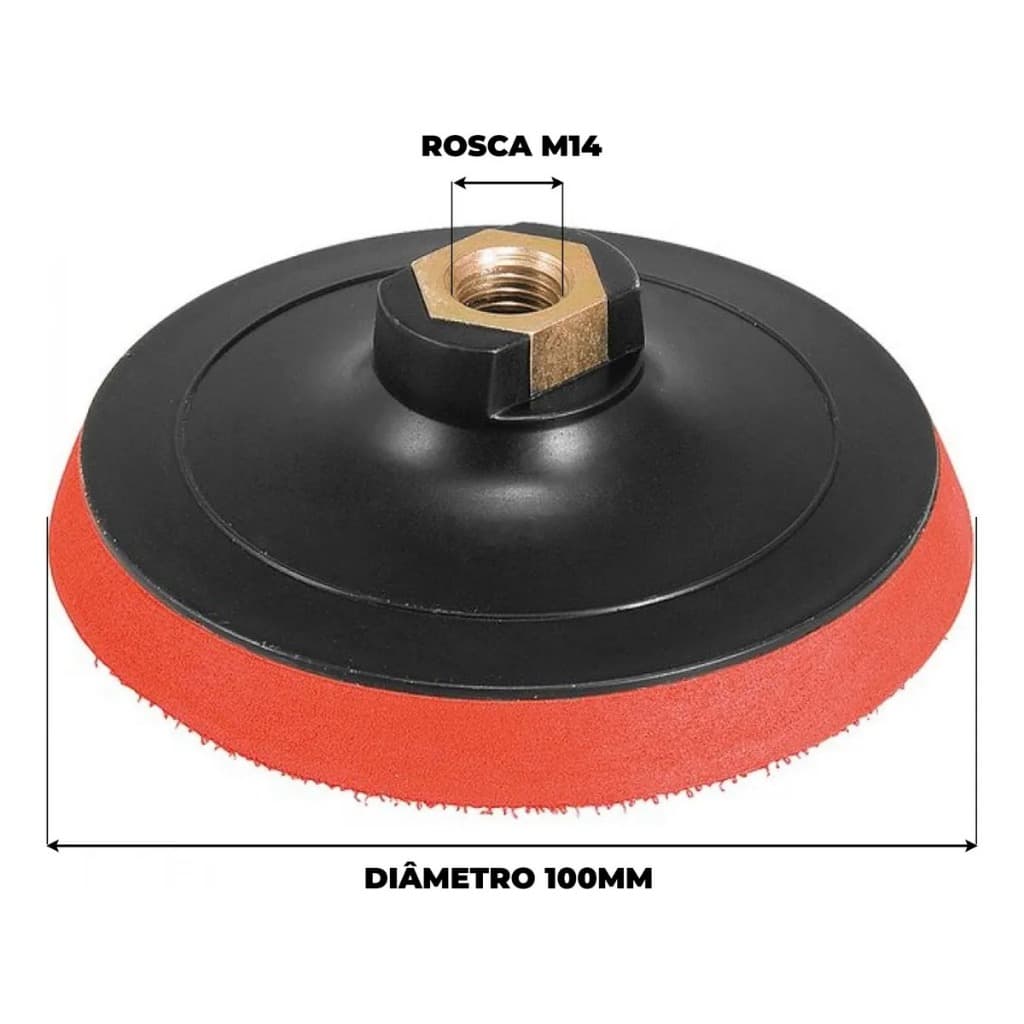 Base Suporte De Disco De Lixa Com Velcro 100mm X M14 Esmerilhadeira e adaptador para Furadeira